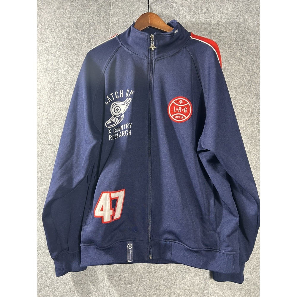 VTG LRG Lifted Research Group Catch Up X Country Track Jacket Navy Zip Sz XL Y2K